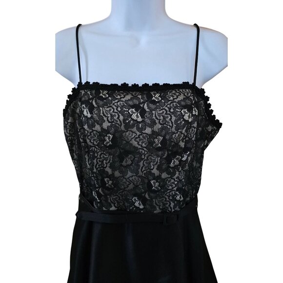 Black Lace & Satin A-Line Dress Tulle Hem whimsygoth homecoming formal attire - Picture 2 of 9